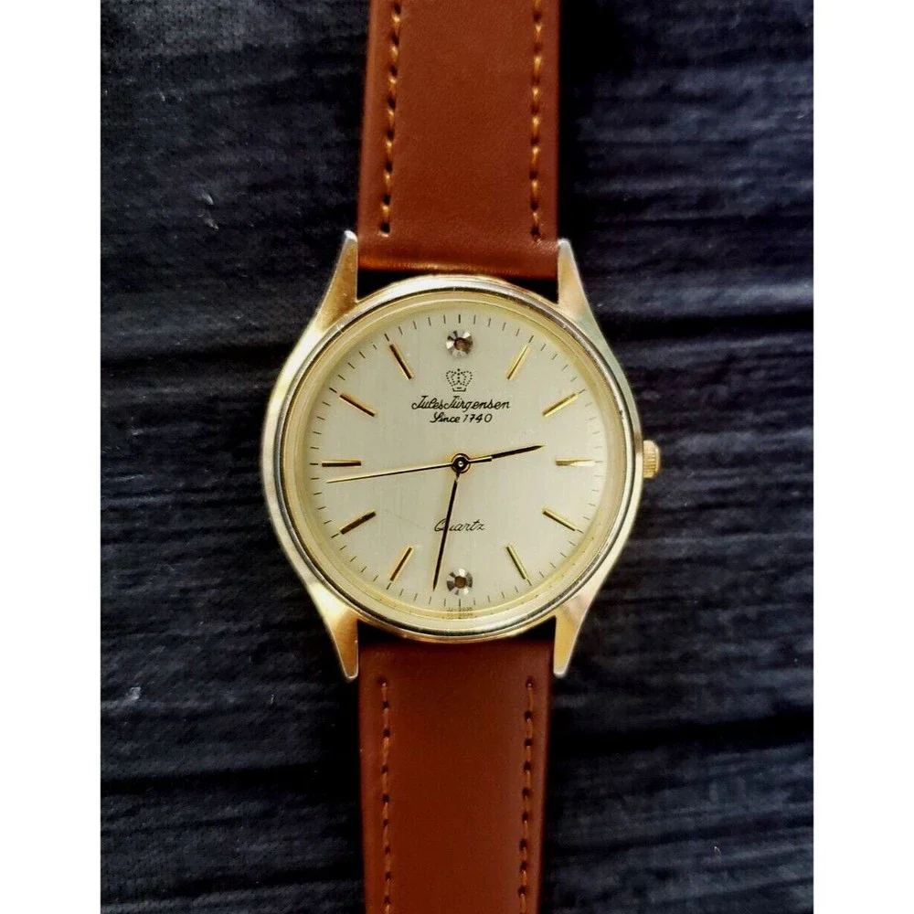Rare Vintage‎ Jules Jurgensen Gold Men’s 377 Champaign Diamond Dial Wristwatch!
